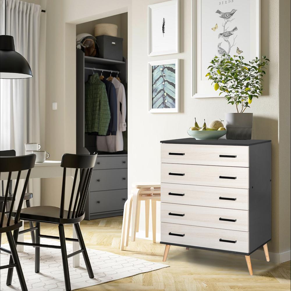 Better Home Products Eli Mid-Century Modern 5 Drawer Chest Dark Gray & Honey Oak
