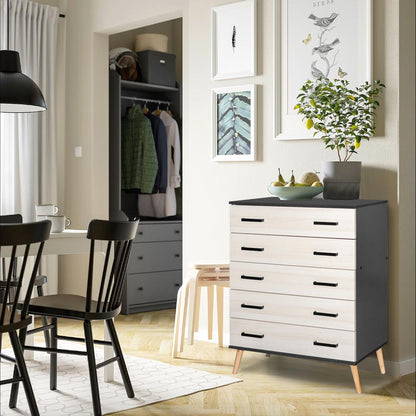 Better Home Products Eli Mid-Century Modern 5 Drawer Chest Dark Gray & Honey Oak