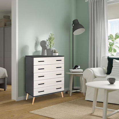 Better Home Products Eli Mid-Century Modern 5 Drawer Chest Dark Gray & Honey Oak