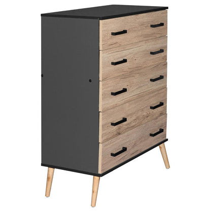 Better Home Products Eli Mid-Century Modern 5 Drawer Chest Dark Gray & Natural Oak