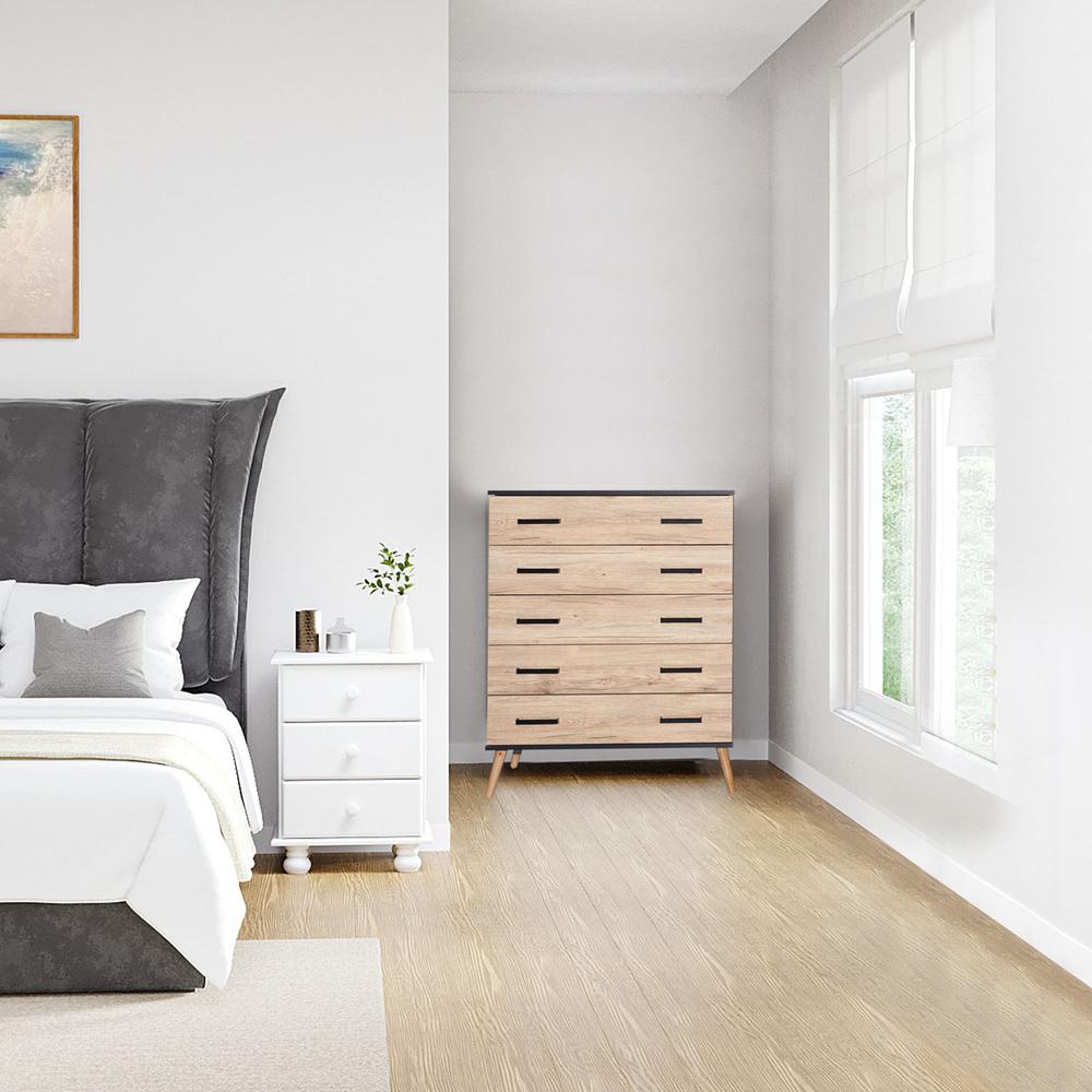 Better Home Products Eli Mid-Century Modern 5 Drawer Chest Dark Gray & Natural Oak
