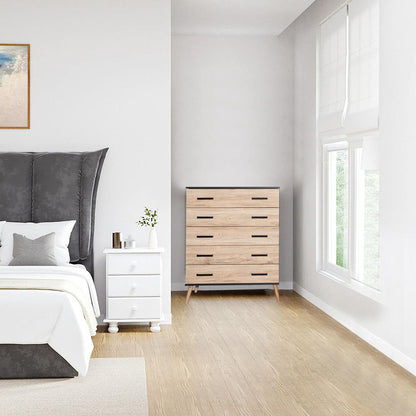 Better Home Products Eli Mid-Century Modern 5 Drawer Chest Dark Gray & Natural Oak