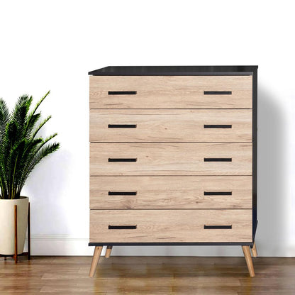 Better Home Products Eli Mid-Century Modern 5 Drawer Chest Dark Gray & Natural Oak