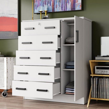 Better Home Products JCF Sofie 5 Drawer Wooden Tall Chest Wardrobe in White