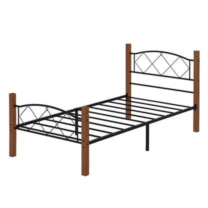 Hercules Twin Size Solid Wood Posts with Metal Bed Frame