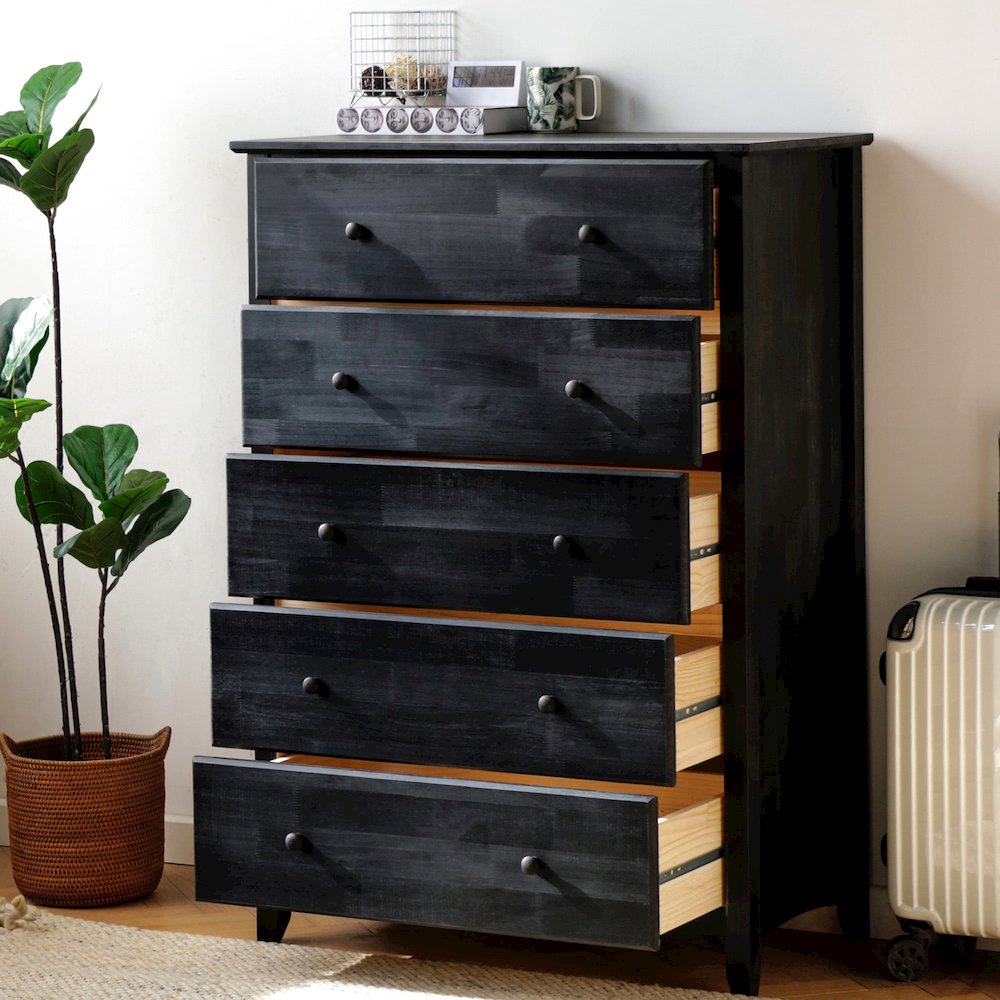 New Shaker Style  Solid Pine Dresser In Antique Finish in Black Color