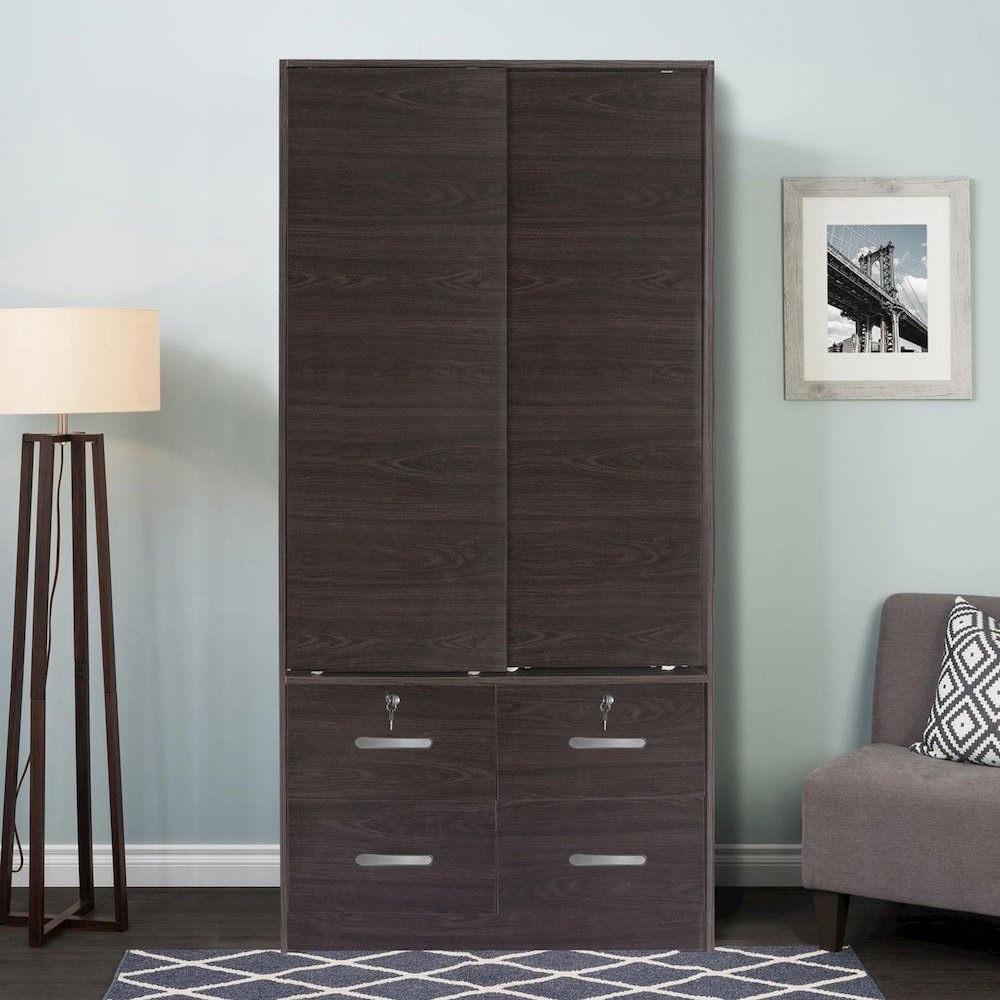 Better Home Products Sarah Modern Wood Double Sliding Door Armoire in Tobacco