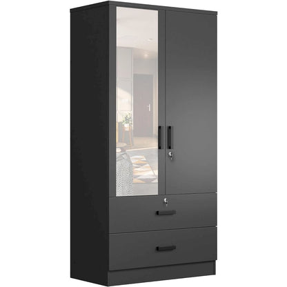 Woodpeckers Furniture And Mattress Mirrored Wardrobe with Drawers (Black)