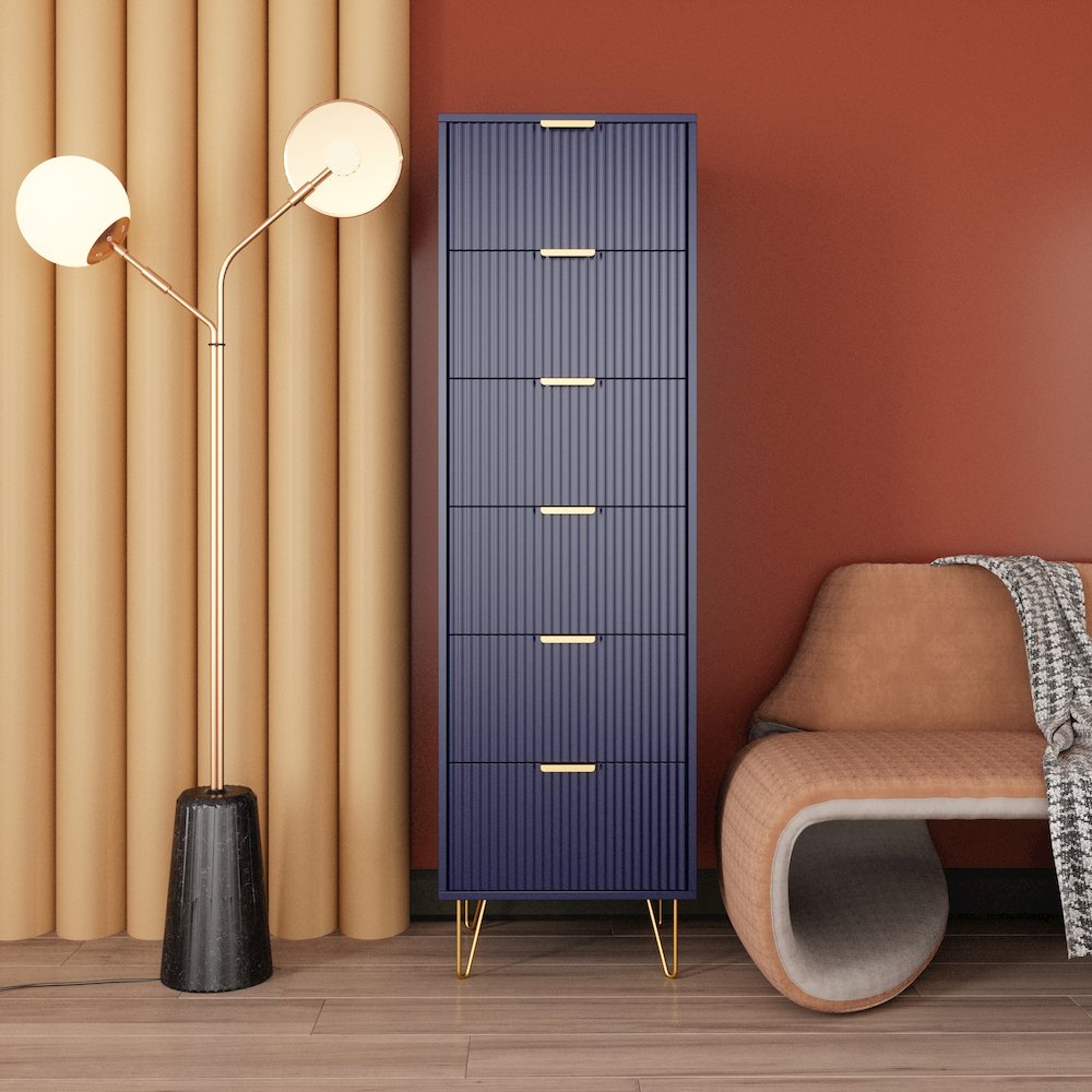6-Drawer Lingerie Chest with Gold Metal Legs and Handles (Navy Blue)