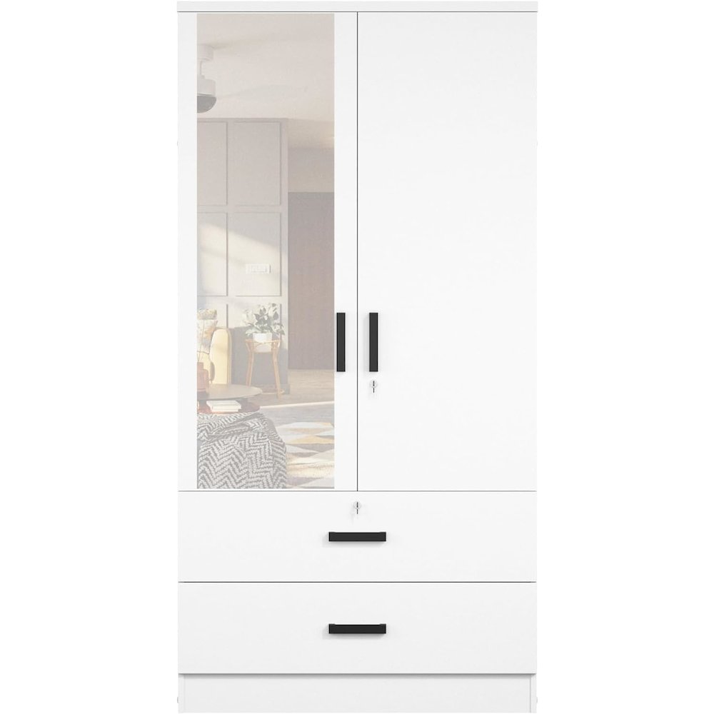 Woodpeckers Furniture And Mattress Wardrobe with Mirror & Drawers (White)