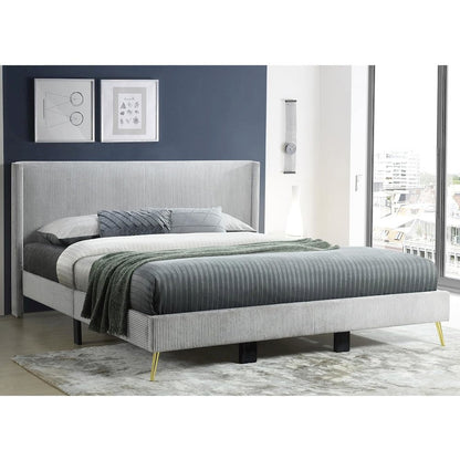 Solid Wood Platform Bed with Corduroy Upholstery and Gold Metal Legs