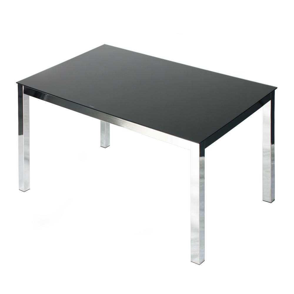 Better Home Products Elliott Chrome Metal Frame Black Tempered Glass Table