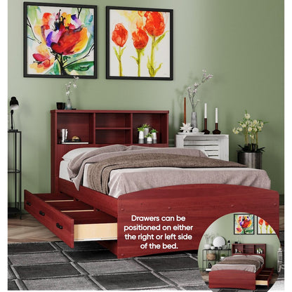 Captain Paltform Bed with 3 Drawers and Bookcase Headboard