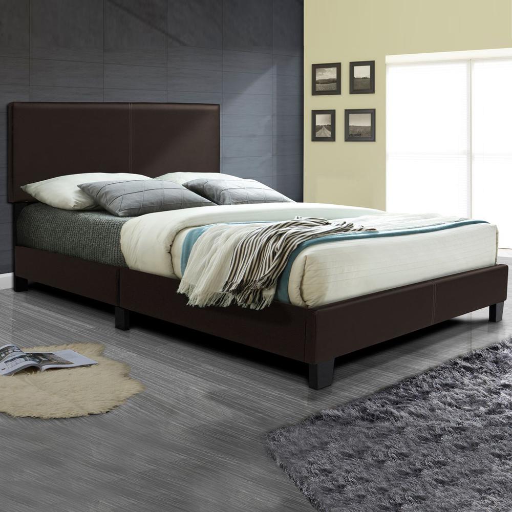 Better Home Products Nora Faux Leather Upholstered King Panel Bed in Tobacco