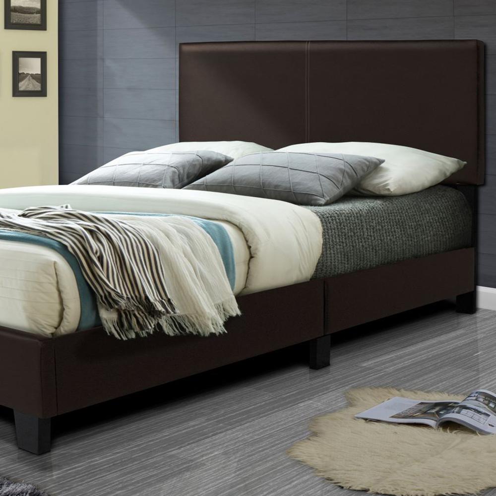 Better Home Products Nora Faux Leather Upholstered King Panel Bed in Tobacco