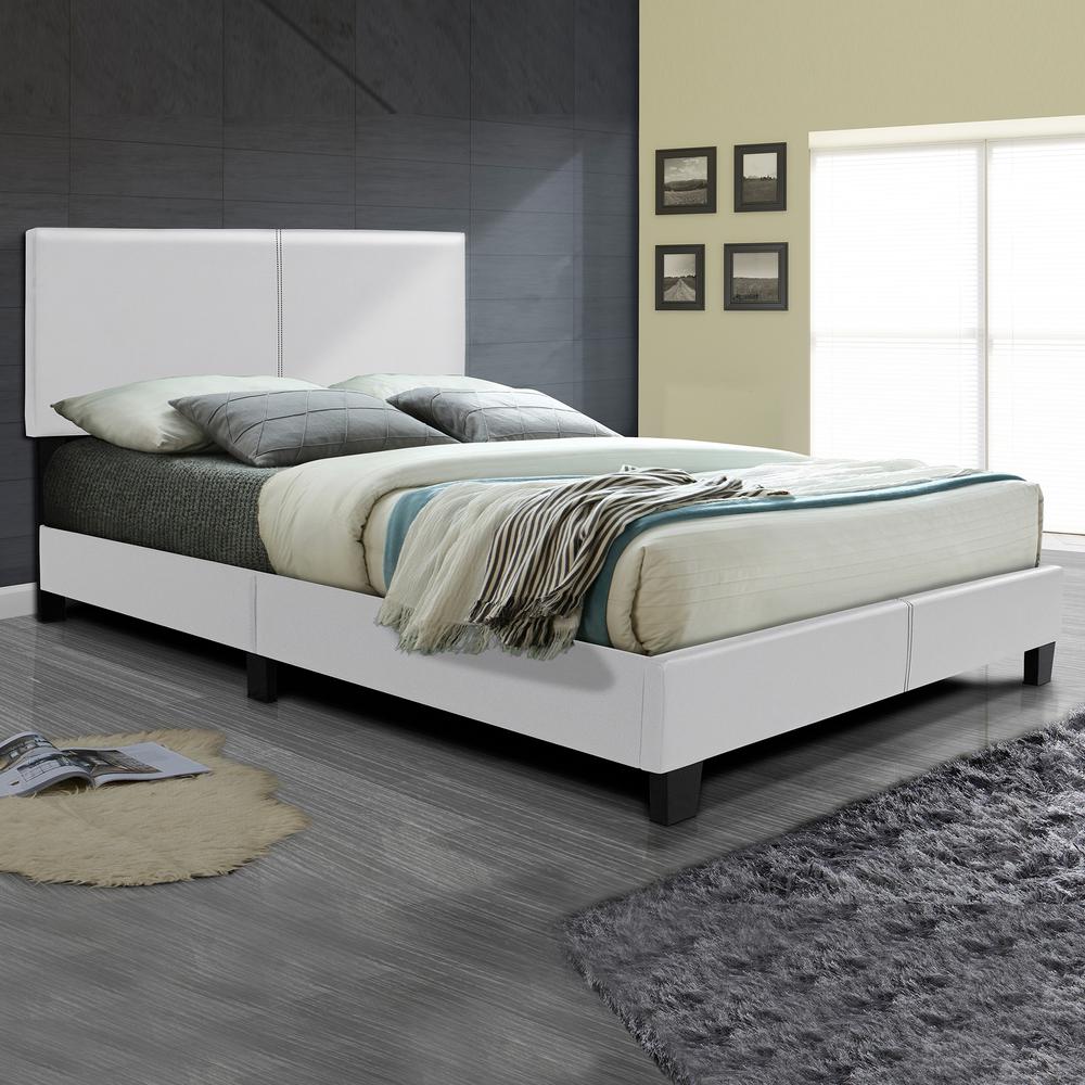 Better Home Products Nora Faux Leather Upholstered King Panel Bed in White