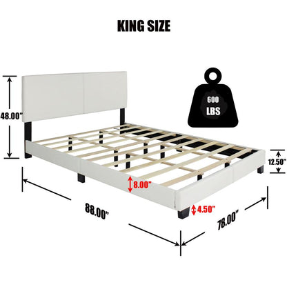 Better Home Products Nora Faux Leather Upholstered King Panel Bed in White