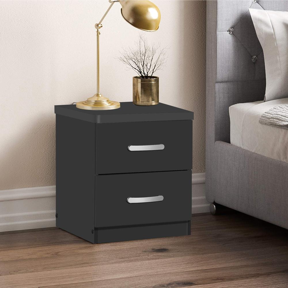 Better Home Products Cindy Faux Wood 2 Drawer Nightstand in Black