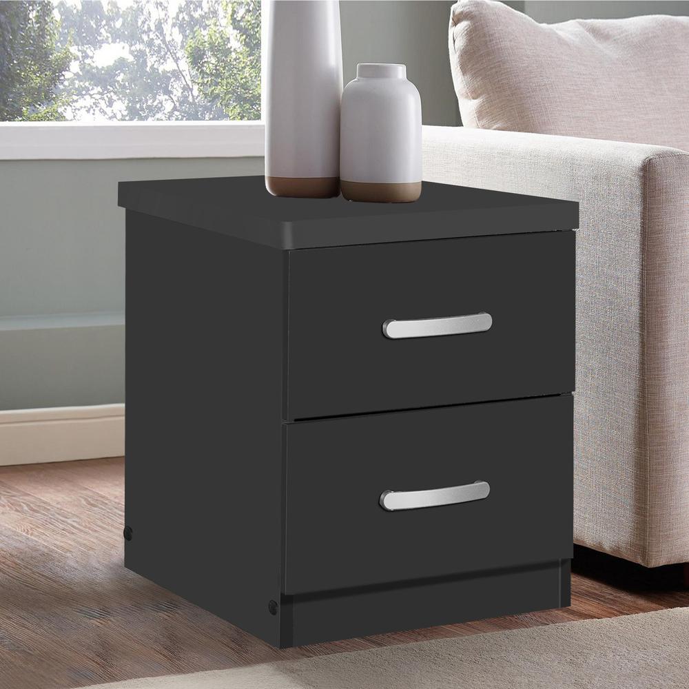 Better Home Products Cindy Faux Wood 2 Drawer Nightstand in Black