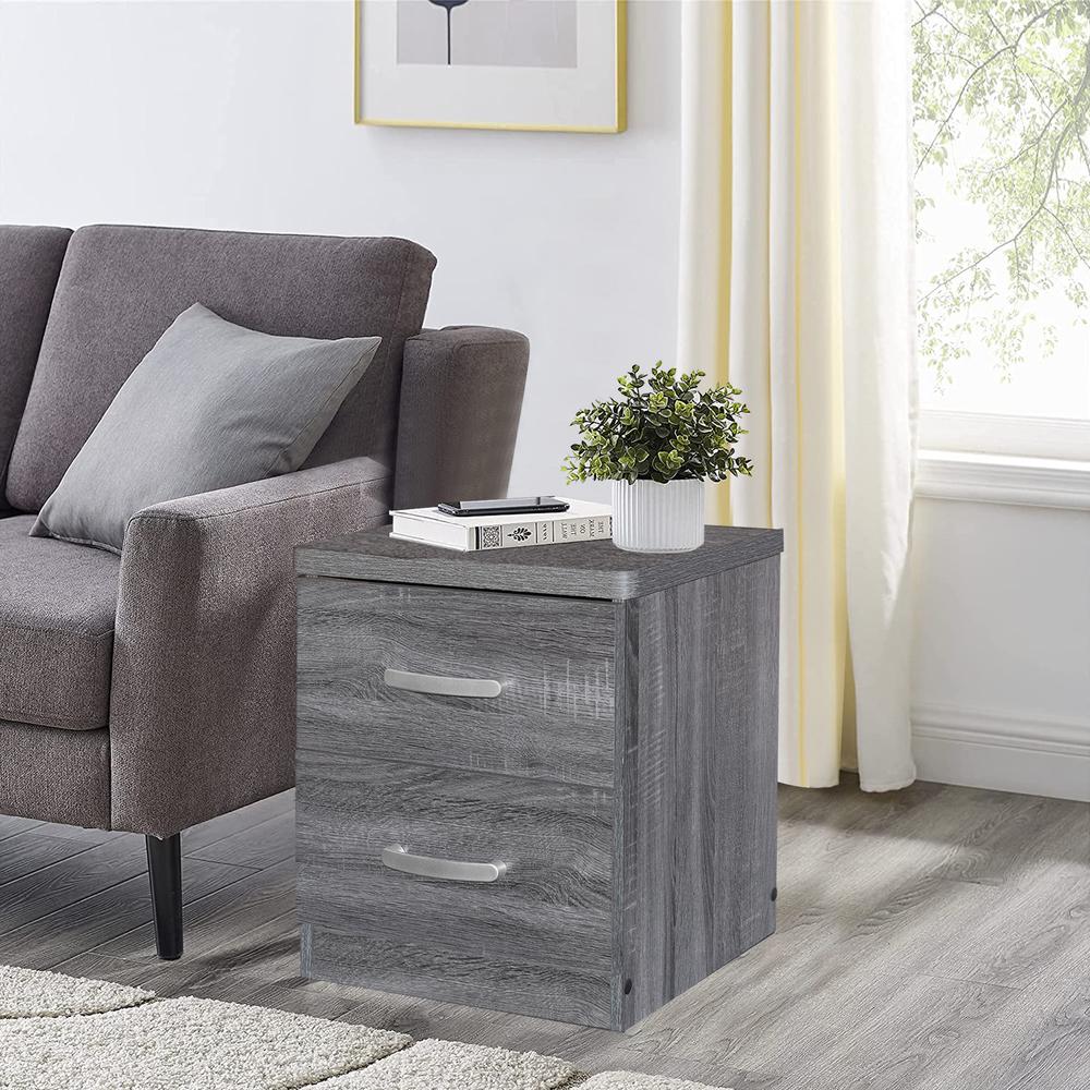Better Home Products Cindy Faux Wood 2 Drawer Nightstand in Gray