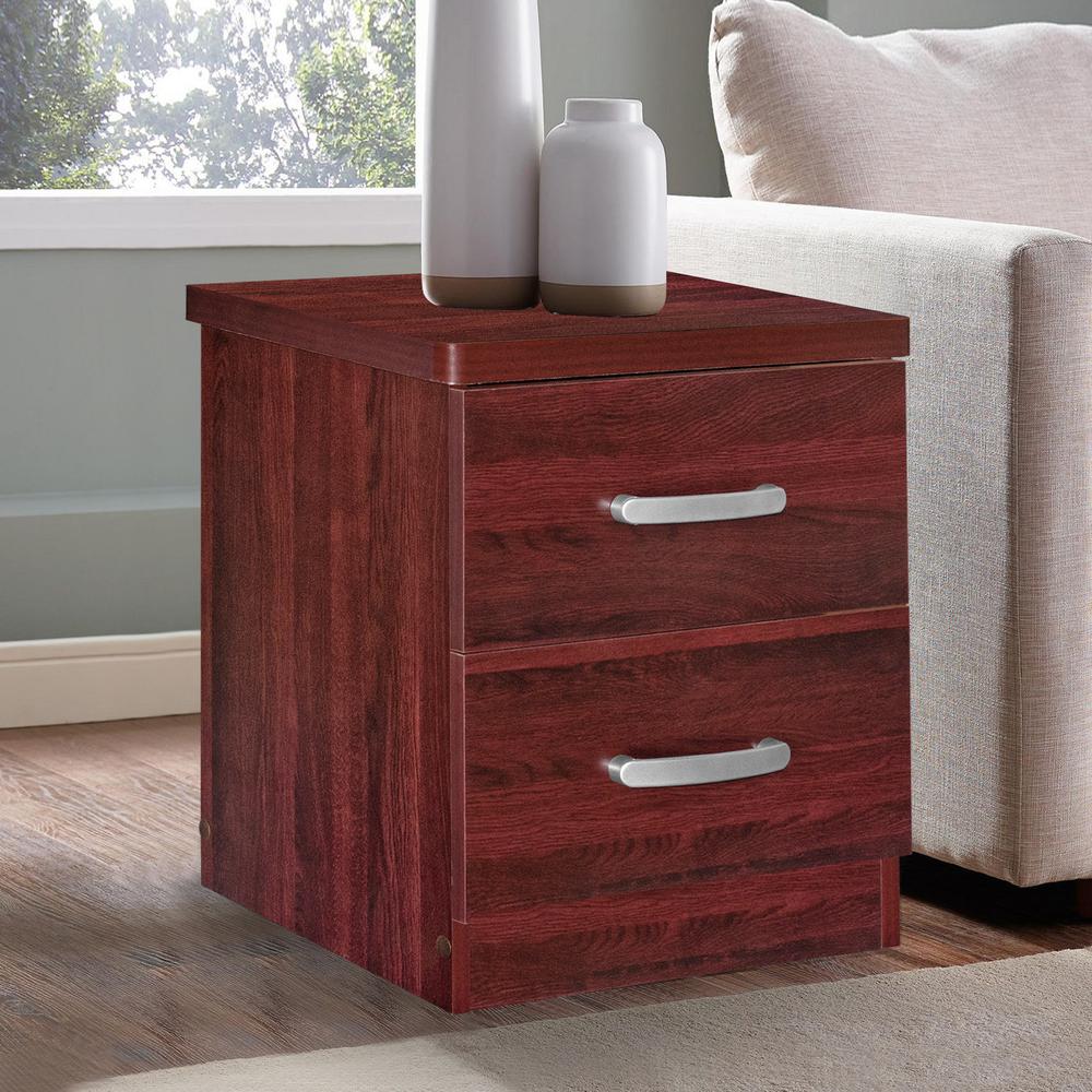 Better Home Products Cindy Faux Wood 2 Drawer Nightstand in Mahogany