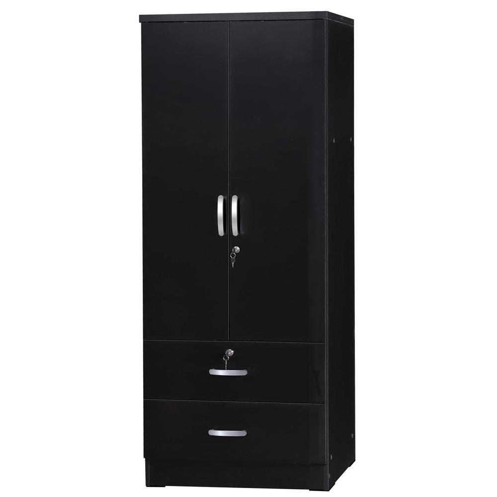 Better Home Products Grace Wood 2-Door Wardrobe Armoire with 2-Drawers in Black