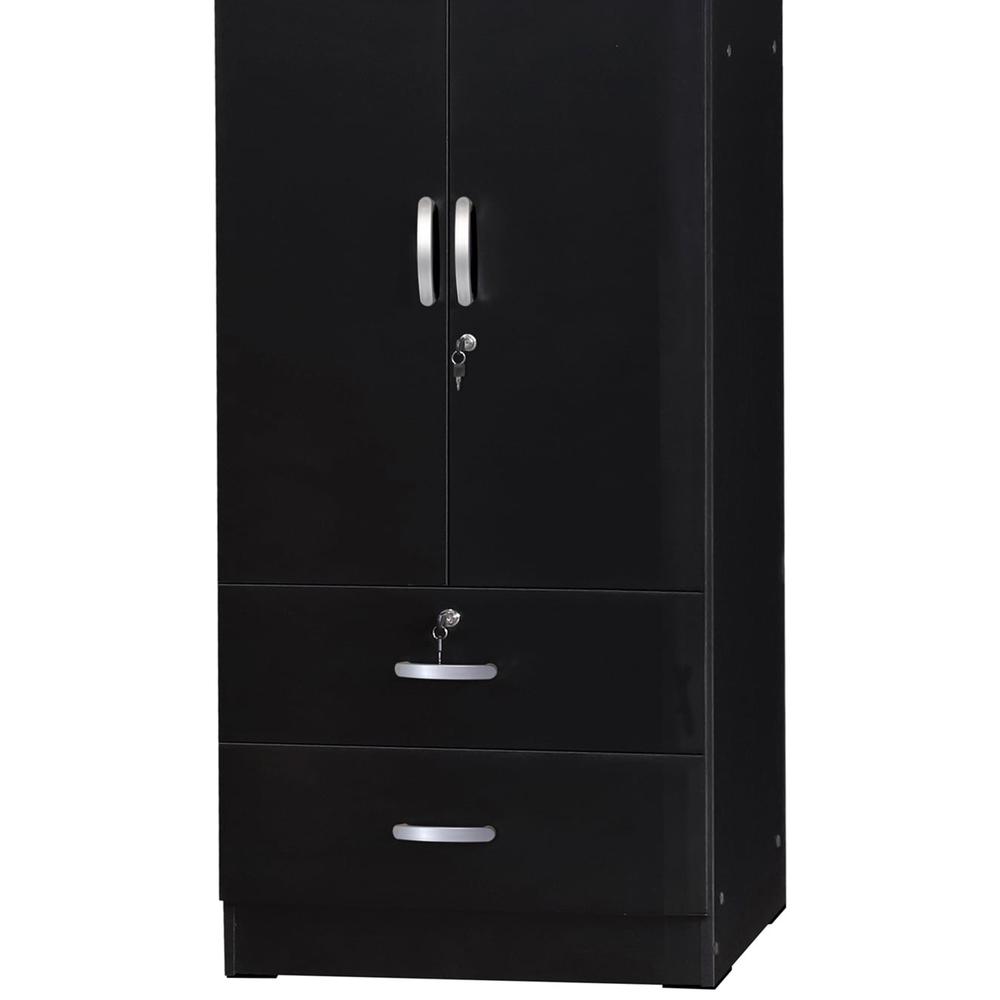 Better Home Products Grace Wood 2-Door Wardrobe Armoire with 2-Drawers in Black