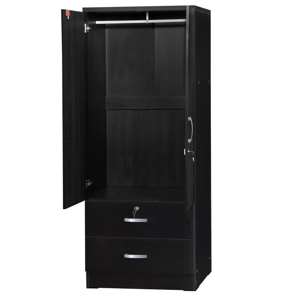 Better Home Products Grace Wood 2-Door Wardrobe Armoire with 2-Drawers in Black