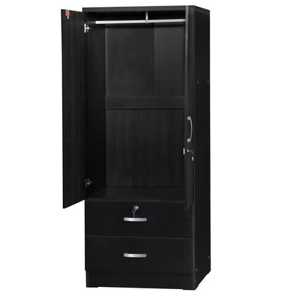 Better Home Products Grace Wood 2-Door Wardrobe Armoire with 2-Drawers in Black