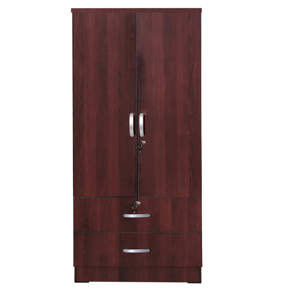 Better Home Products Grace Wood 2-Door Wardrobe Armoire with 2-Drawers Mahogany