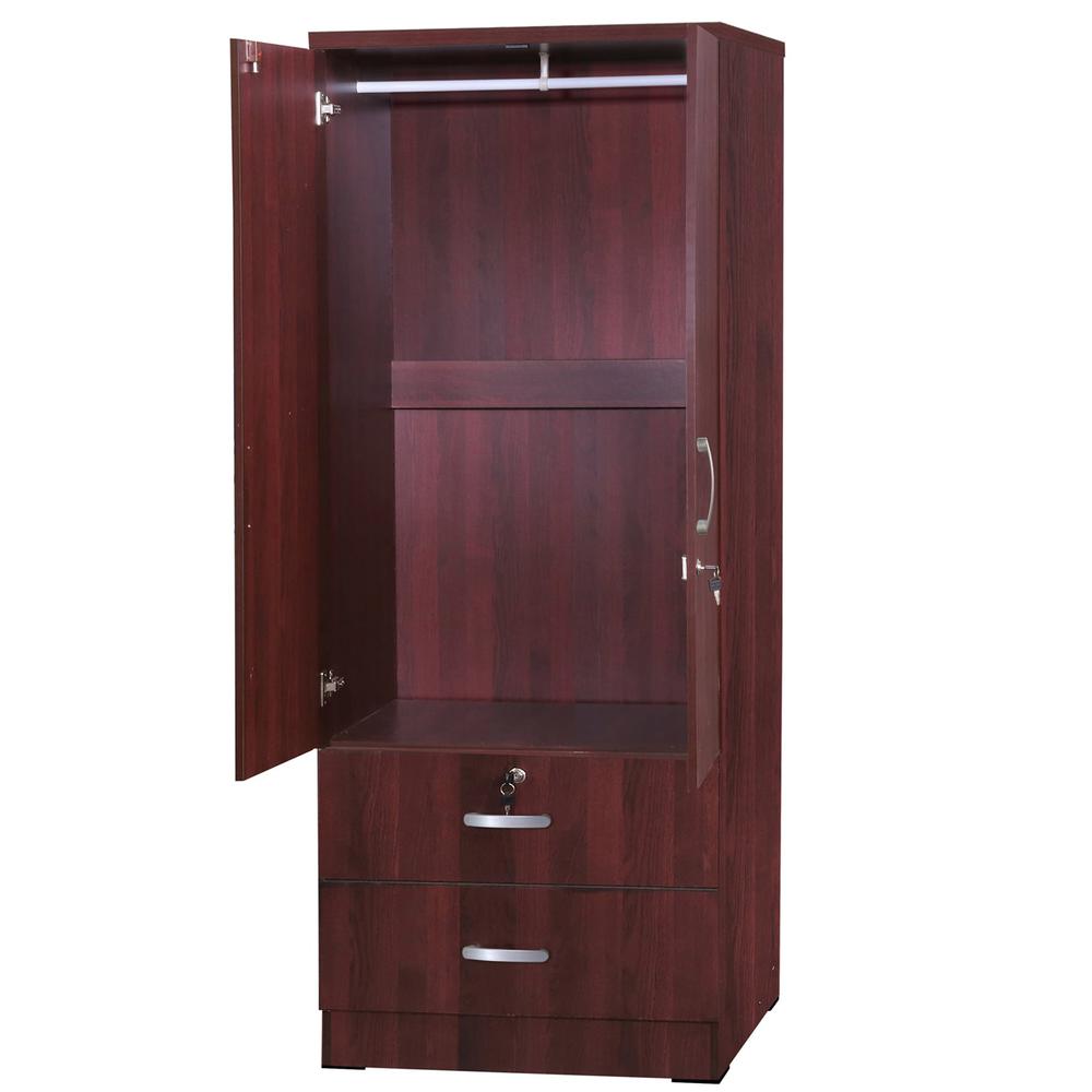 Better Home Products Grace Wood 2-Door Wardrobe Armoire with 2-Drawers Mahogany