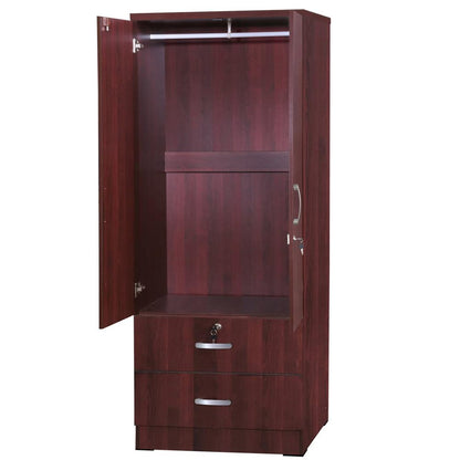 Better Home Products Grace Wood 2-Door Wardrobe Armoire with 2-Drawers Mahogany