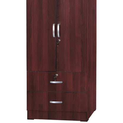 Better Home Products Grace Wood 2-Door Wardrobe Armoire with 2-Drawers Mahogany