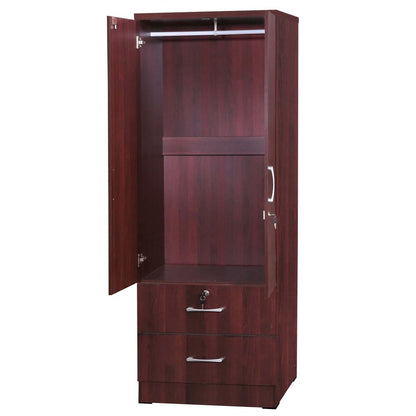 Better Home Products Grace Armoire Wardrobe with Mirror & Drawers in Mahogany