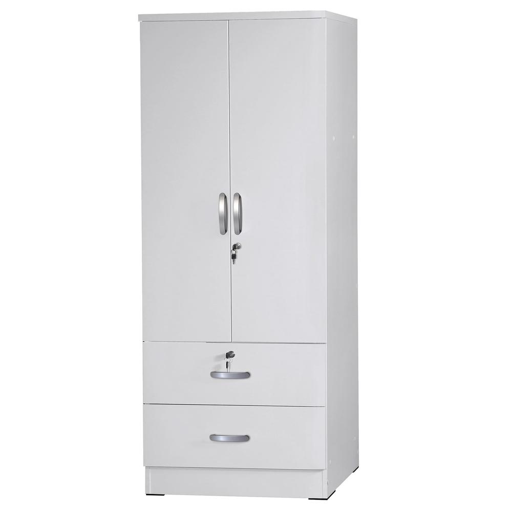 Better Home Products Grace Wood 2-Door Wardrobe Armoire with 2-Drawers in White