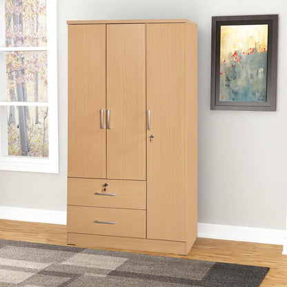 Better Home Products Symphony Wardrobe Armoire Closet with Two Drawers in Maple