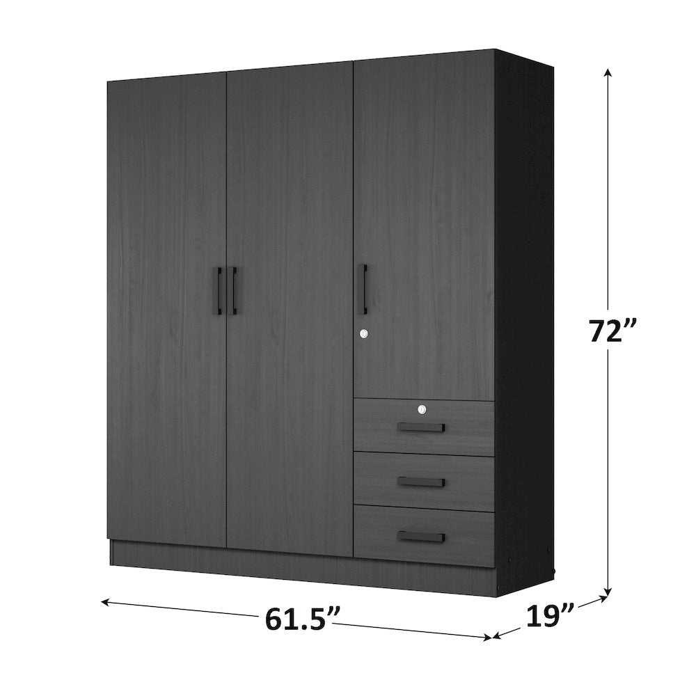 Jumbo 61" Wide Large Wardrobe Closet 3 Doors and 3 Drawers Lots of Storage