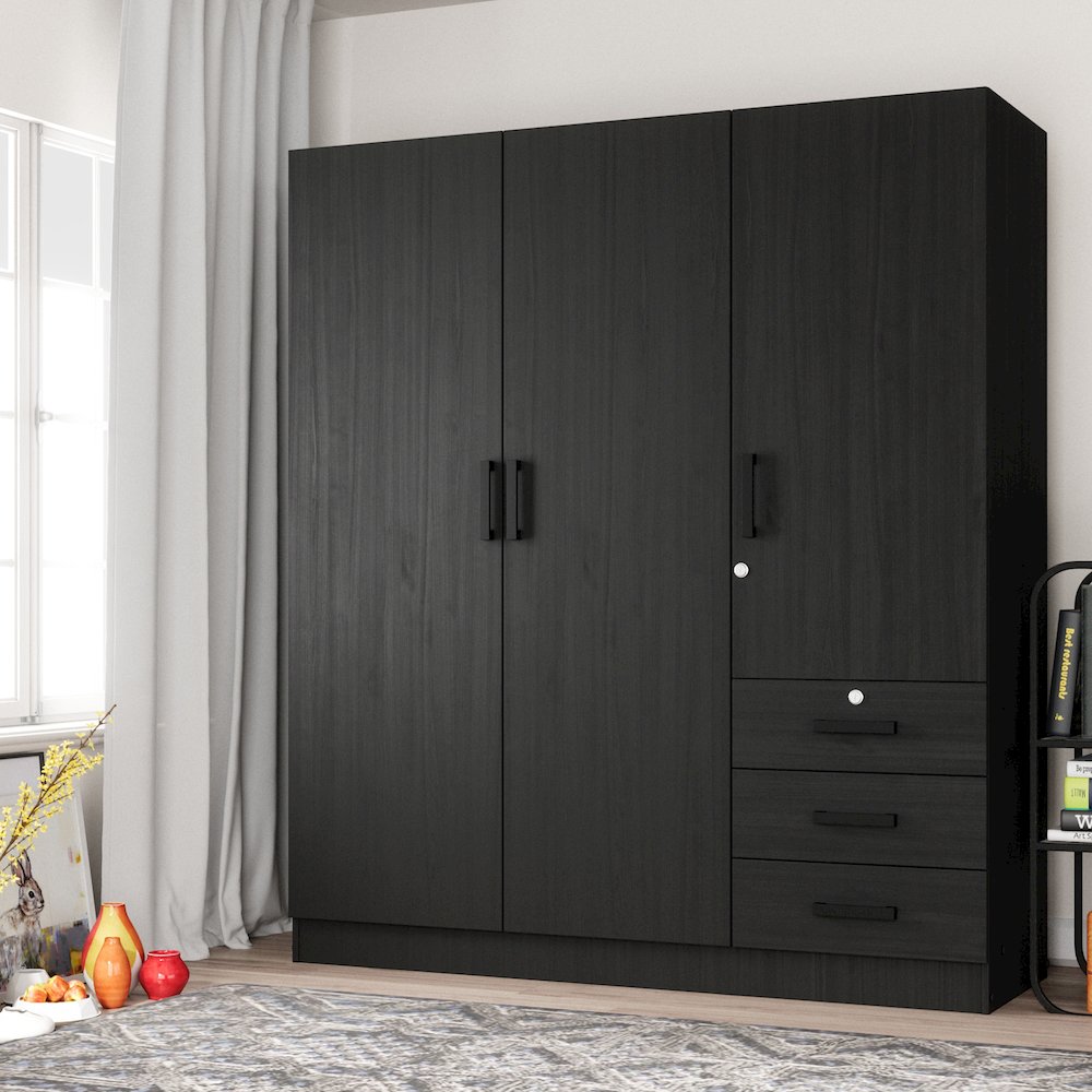 Jumbo 61" Wide Large Wardrobe Closet 3 Doors and 3 Drawers Lots of Storage