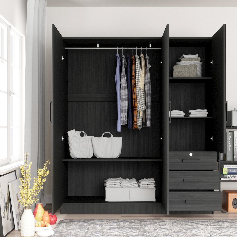 Jumbo 61" Wide Large Wardrobe Closet 3 Doors and 3 Drawers Lots of Storage