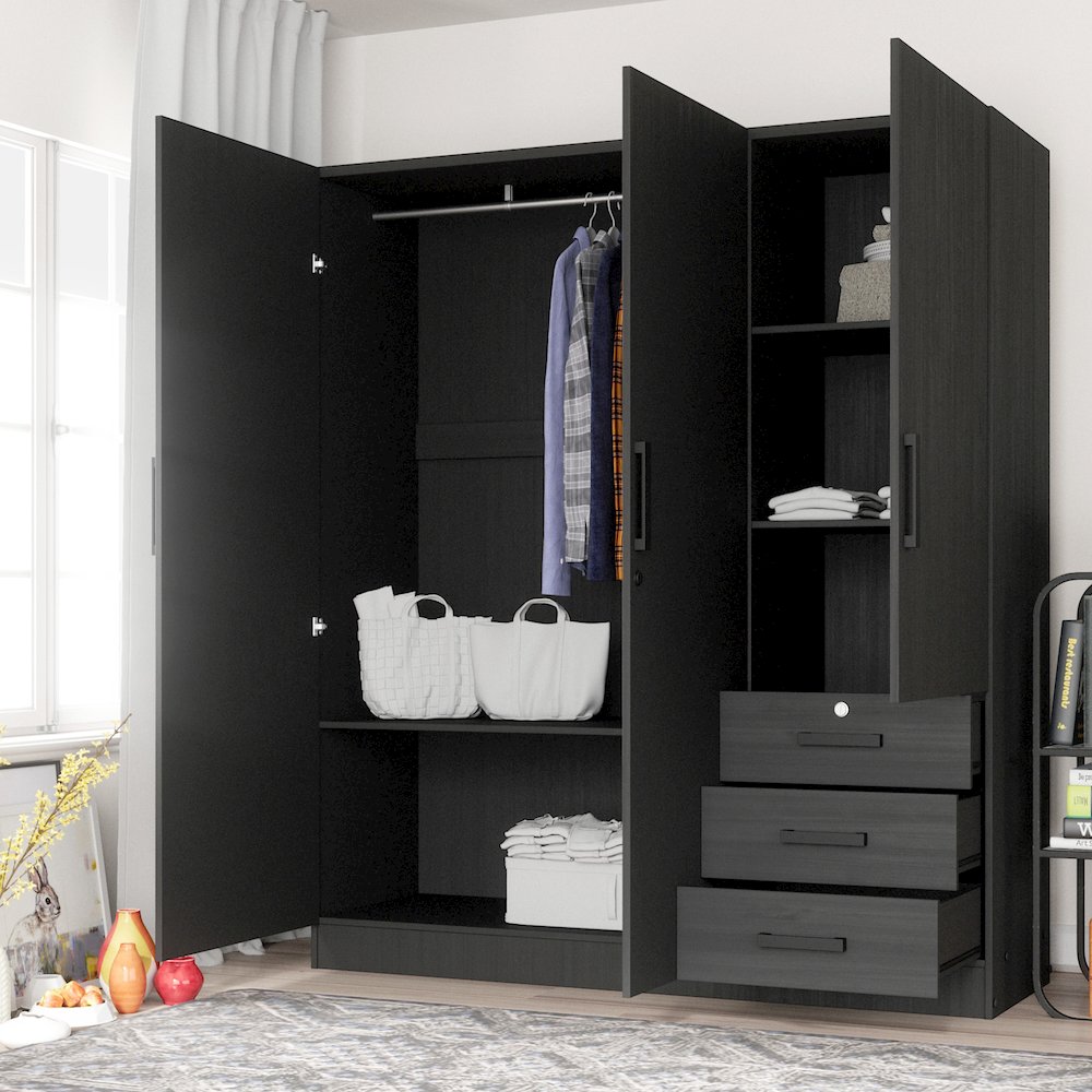 Jumbo 61" Wide Large Wardrobe Closet 3 Doors and 3 Drawers Lots of Storage
