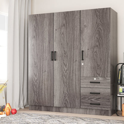 61"Wide Armoire Wardrobe Closet For Hanging With 3 Drawers & Shelves