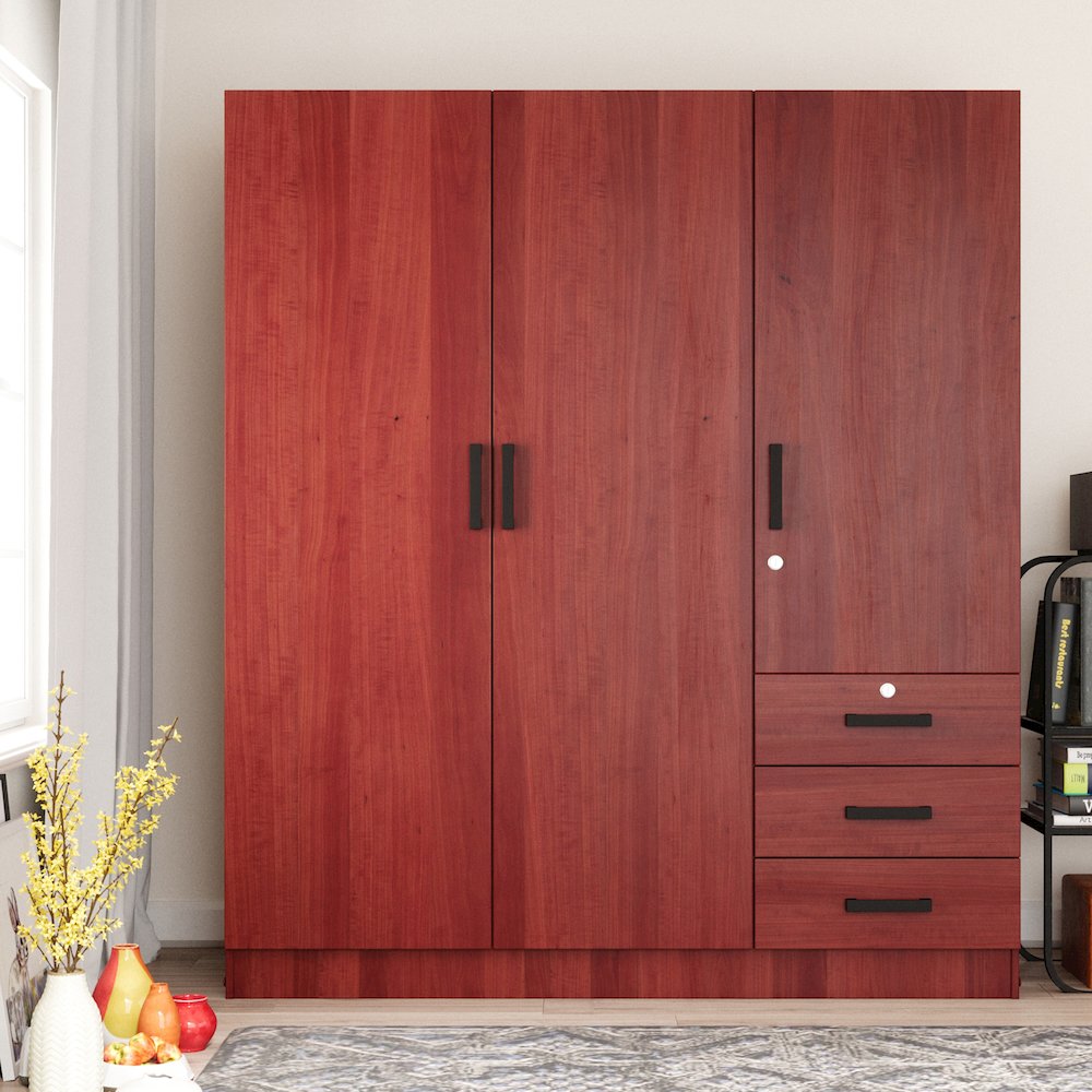 61"Wide Armoire Wardrobe Closet For Hanging With 3 Drawers & Shelves