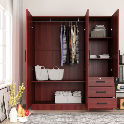 61"Wide Armoire Wardrobe Closet For Hanging With 3 Drawers & Shelves