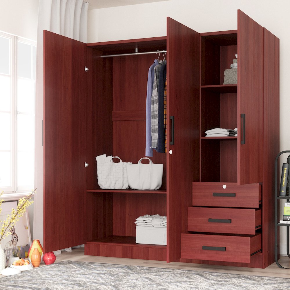 61"Wide Armoire Wardrobe Closet For Hanging With 3 Drawers & Shelves