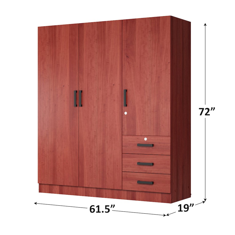 61"Wide Armoire Wardrobe Closet For Hanging With 3 Drawers & Shelves