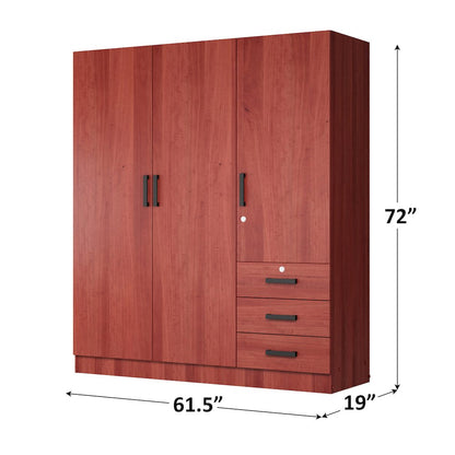 61"Wide Armoire Wardrobe Closet For Hanging With 3 Drawers & Shelves