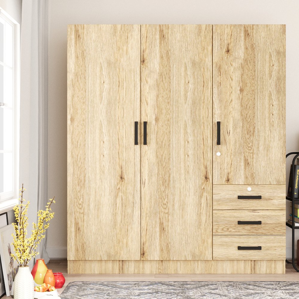 61"Wide Armoire Wardrobe Closet For Hanging With 3 Drawers & Shelves