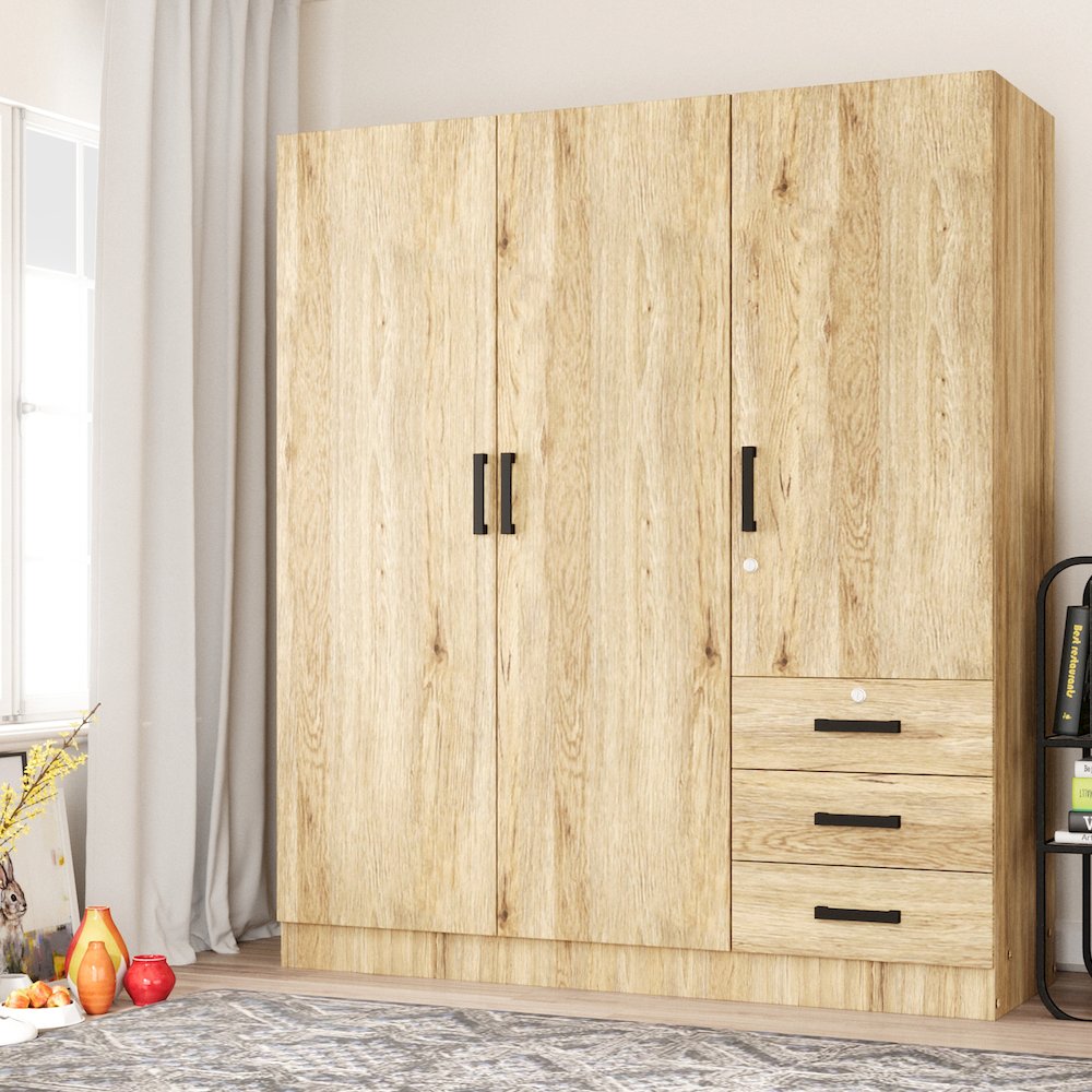 61"Wide Armoire Wardrobe Closet For Hanging With 3 Drawers & Shelves