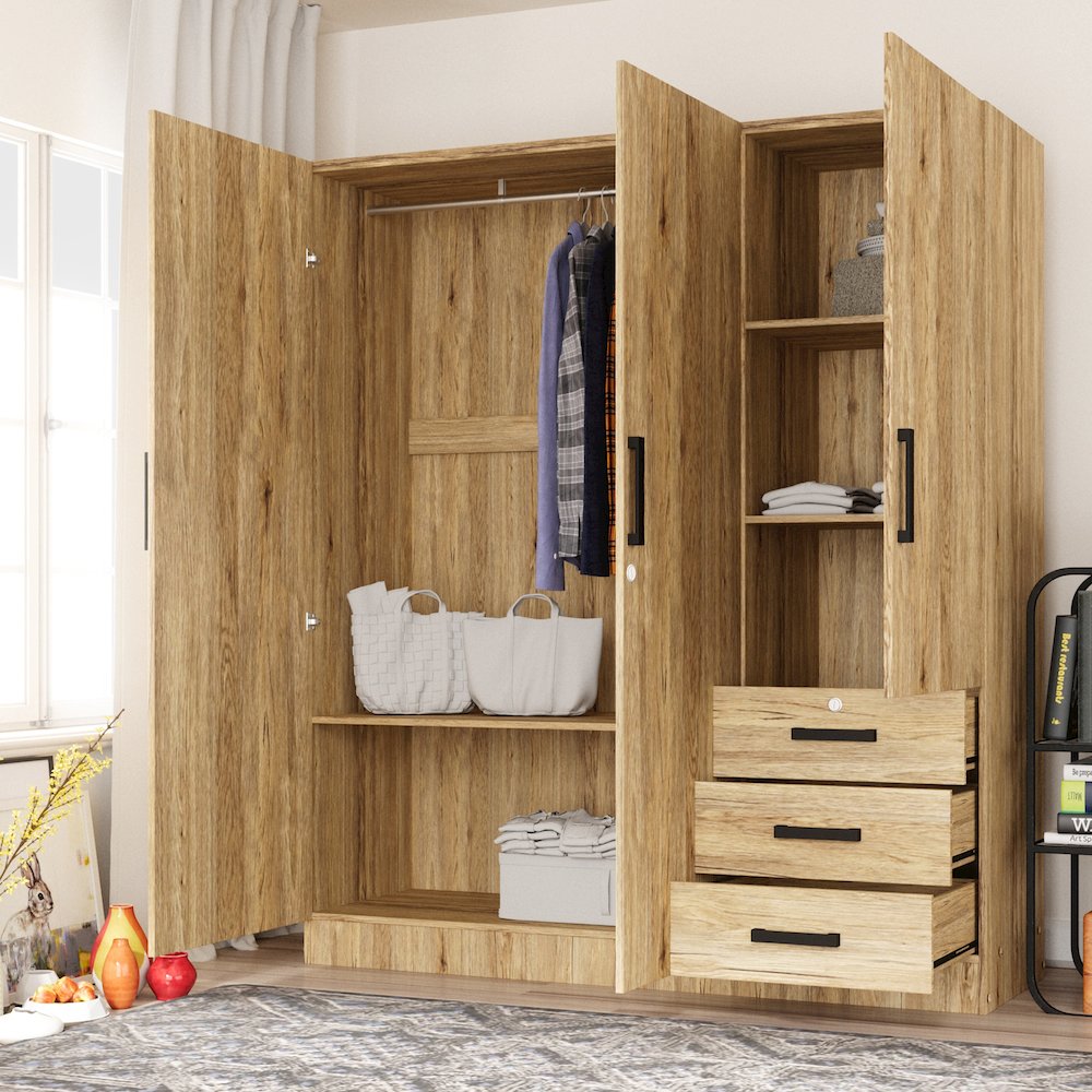 61"Wide Armoire Wardrobe Closet For Hanging With 3 Drawers & Shelves