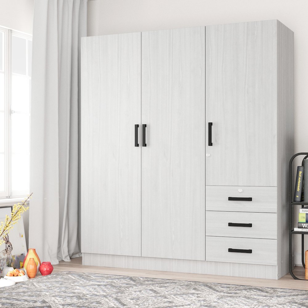 61"Wide Armoire Wardrobe Closet For Hanging With 3 Drawers & Shelves